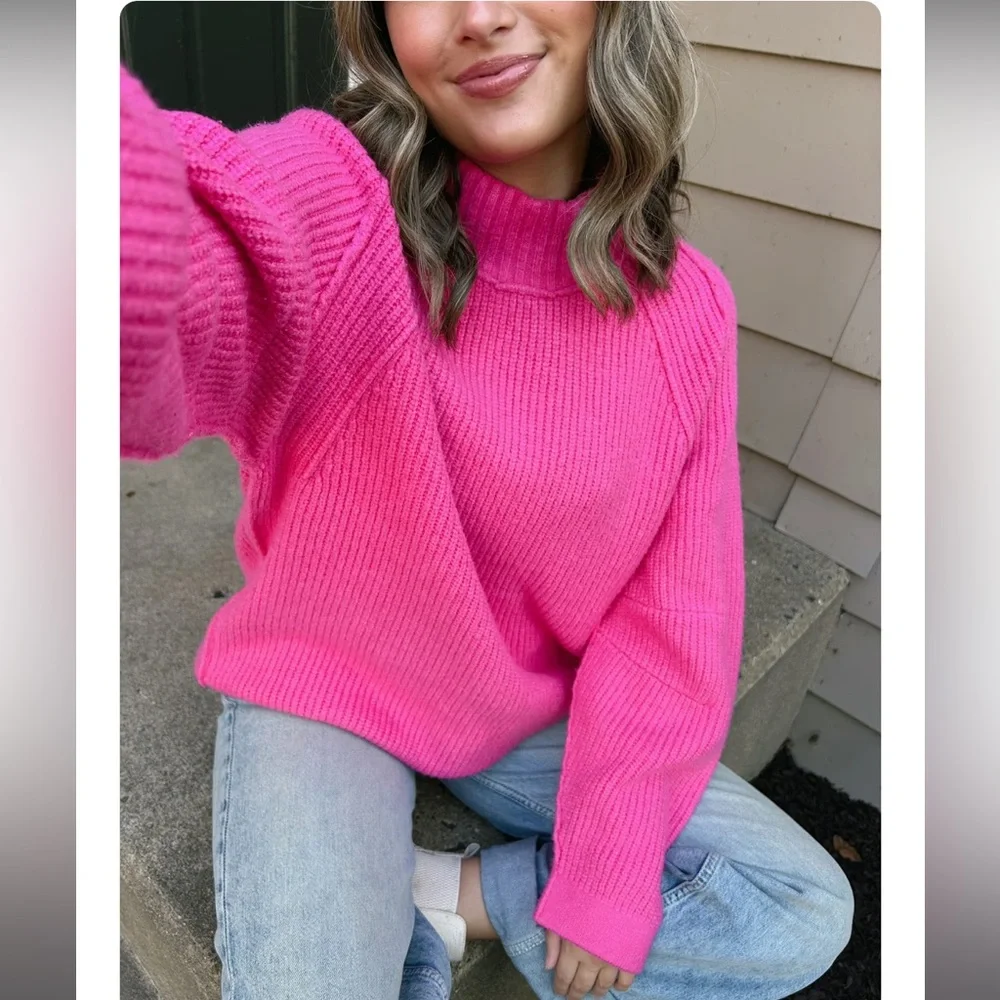 NWT Free People Sunbeam Sweater in Hot Pink Sz Small - Picture 3 of 15